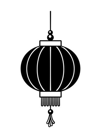 Chinese festival hanging lantern cartoon silhouette vector illustration. Traditional New year Asian lamp.のイラスト素材