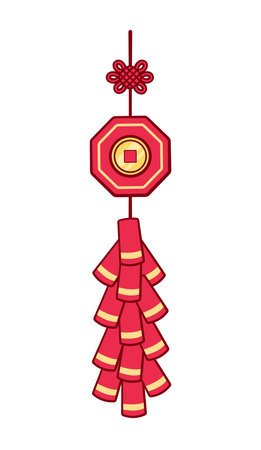 Chinese new year firecrackers vector cartoon illustration. Celebration traditional fireworks hanging crackers.のイラスト素材