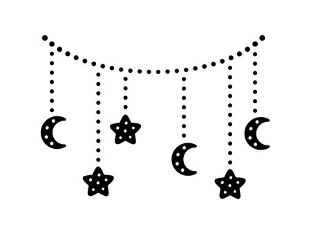 Moon and stars lights dangling bunting garland silhouetteのイラスト素材