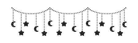 Moon and stars lights dangling bunting garland silhouetteのイラスト素材