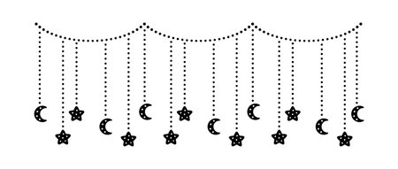 Moon and stars lights dangling bunting garland silhouetteのイラスト素材