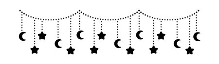 Moon and stars lights dangling bunting garland silhouetteのイラスト素材