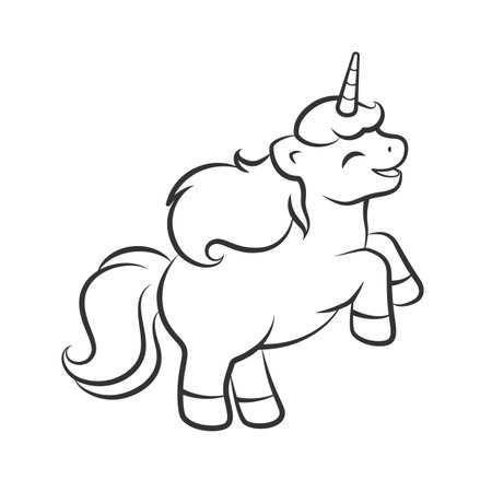 Cute happy unicorn vector outline illustration. Easy coloring book page for kids.のイラスト素材