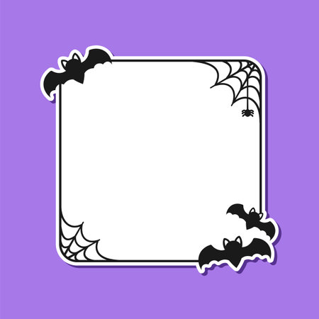Bat with spiders on web square shaped border frame. Halloween theme framesのイラスト素材