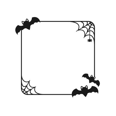 Bat with spiders on web square shape border frame. Halloween theme framesのイラスト素材