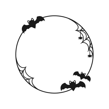 Bat with spiders on web round border frame. Halloween theme framesのイラスト素材
