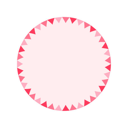 Round pastel frame with triangle pennant pattern design. Simple minimal Valentine's Day decorative element.のイラスト素材