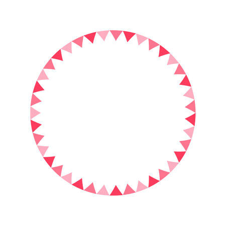 Round pastel frame with triangle pennant pattern design. Simple minimal Valentine's Day decorative element.のイラスト素材