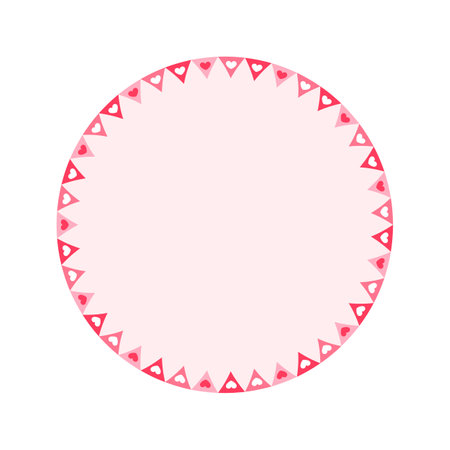 Round pastel frame with heart pattern design. Simple minimal Valentine's Day decorative element.のイラスト素材