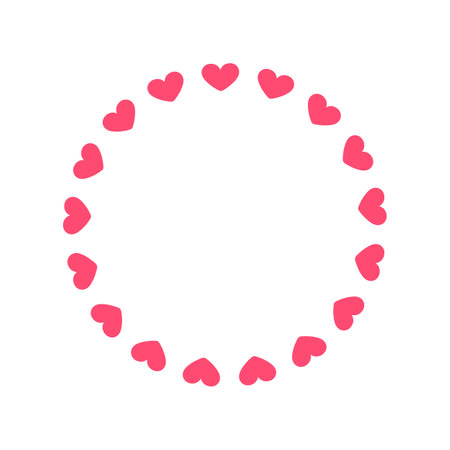 Round pastel frame with heart pattern design. Simple minimal Valentine's Day decorative element.のイラスト素材