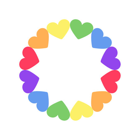 Rainbow heart pattern frame. Simple minimal border template.のイラスト素材