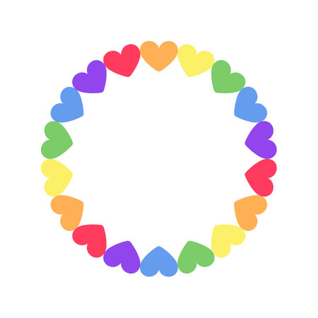 Rainbow heart pattern frame. Simple minimal border template.のイラスト素材