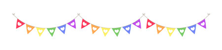 Rainbow hearts pennant garland bunting divider simple vector illustration clipartのイラスト素材