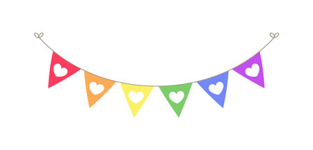 Rainbow hearts pennant garland bunting divider simple vector illustration clipartのイラスト素材