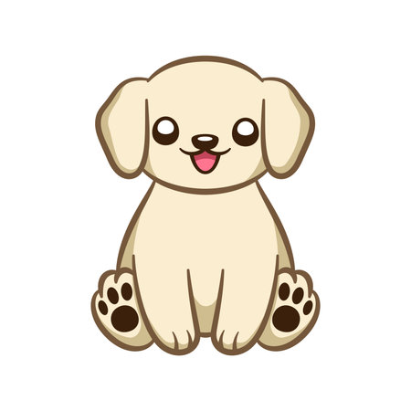 Cute happy puppy sitting down cartoon illustration clipartのイラスト素材