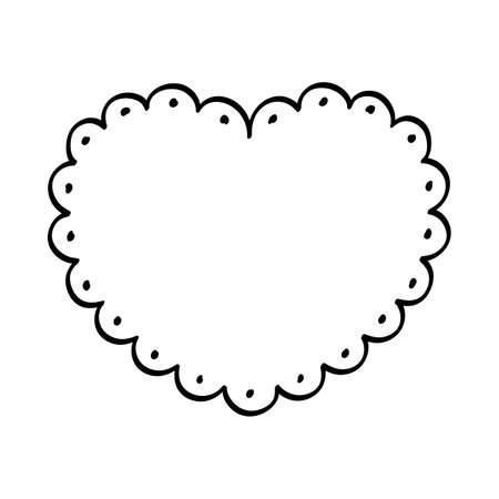 Heart scalloped frame doodle line art illustration clipartのイラスト素材