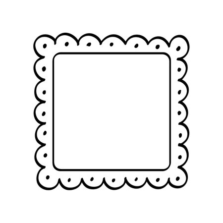 Square scalloped frame doodle line art illustration clipartのイラスト素材