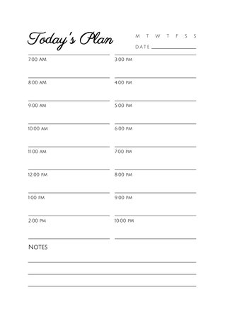 Daily Planner Simple Minimal Template. Undated Organizer and Schedule with place for Notes.のイラスト素材