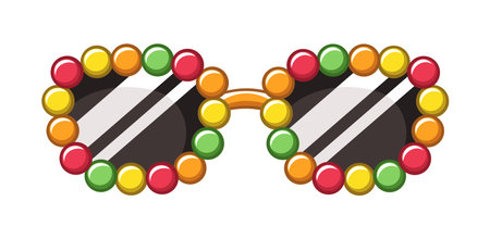 Colorful round candy frame sunglasses clipart. Funky party glasses eyewear cartoon vector illustration.のイラスト素材