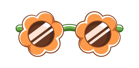 Orange flower sunglasses clipart. Funky party glasses vector illustration.のイラスト素材