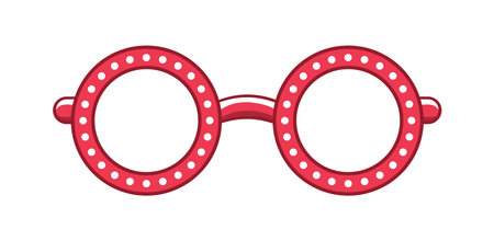Red round transparent eyeglasses frame with white dot pattern clipart. Funky party glasses eyewear cartoon vector illustration.のイラスト素材