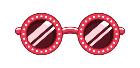 Red round shades sunglasses with white dot pattern clipart. Funky party glasses eyewear cartoon vector illustration.のイラスト素材