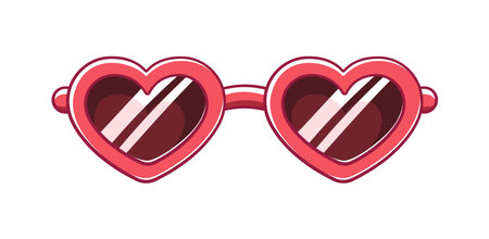 Red heart shaped sunglasses clipart. Funky party glasses eyewear cartoon vector illustration.のイラスト素材