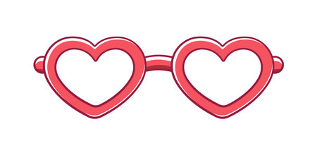 Red heart shaped eyeglasses frame clipart. Funky party glasses eyewear cartoon vector illustration.のイラスト素材