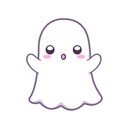 Kawaii ghost clipart doodle. Scary cute Halloween ghost cartoon vector illustration. Halloween party card invitation print, shirt or product print, sticker designのイラスト素材