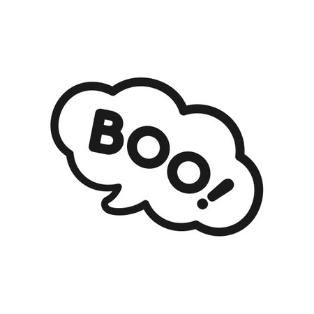 Boo! text in a speech bubble balloon. Halloween cartoon comics ghost sound effect and lettering. Simple outline vector illustration design on white background.のイラスト素材
