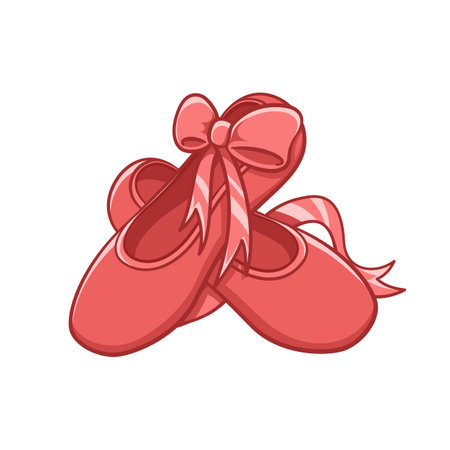 Red pointe shoes clipart with bow, ballet shoes simple flat vector illustration. Ballerina, ballet dancer footwear equipment sign symbol.のイラスト素材