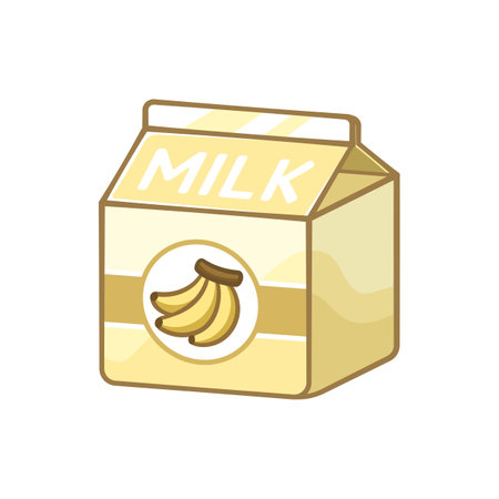 Small banana milk carton clipart element. Cute simple flat vector illustration design. Banana fruit flavor dairy drink print, sign, symbol.のイラスト素材