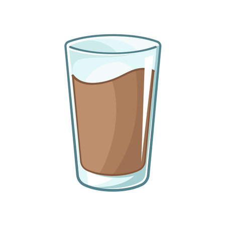 Tall glass of chocolate milk clipart element. Cute simple flat vector illustration design. Chocolate flavor yogurt dairy drink print, sign, symbol.のイラスト素材