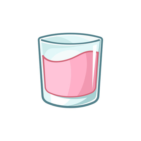 Small glass of strawberry milk vector illustration. Strawberry flavor drink cute simple flat clipart element.のイラスト素材
