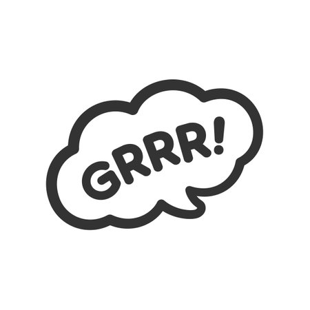 Grrr! text in a speech bubble balloon clipart. Cartoon comics angry dog animal bark sound effect and lettering. Simple black and white outline flat vector illustration design on white background.のイラスト素材