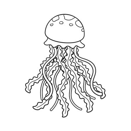 Cute cartoon jellyfish outline vector art illustration. Underwater marine animal cartoon design. Coloring book page activity for kidsのイラスト素材