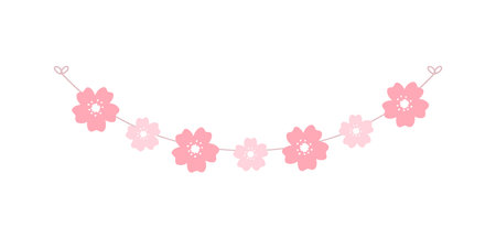 Cherry Blossom Garland, Cute Floral Bunting Spring Design Elementsのイラスト素材
