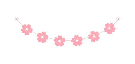 Cherry Blossom Garland, Cute Floral Bunting Spring Design Elementsのイラスト素材