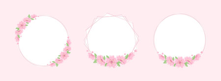 Cherry Blossom Frames Set. Elegant Geometric Borders.のイラスト素材