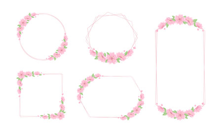 Cherry Blossom Frames Set. Elegant Geometric Borders.のイラスト素材