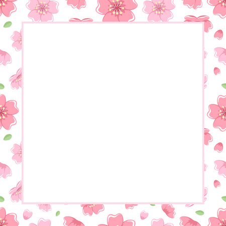 Cute Square Sakura Cherry Blossom Frameのイラスト素材