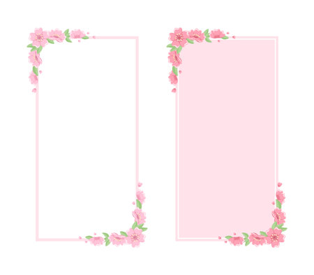Cherry Blossom Vertical Frames Set. Long Rectangular Floral Border.のイラスト素材