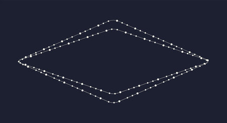 Fairy lights geometric border frame. White string garland with text space isolated on dark background. Christmas tree, New Year party decorations template with transparency.のイラスト素材