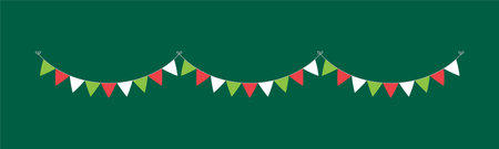 Christmas Bunting Pennant Flag Garland Vector Illustration, Christmas Graphics Festive Winter Holiday Seasonのイラスト素材