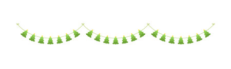 Christmas Tree Garland Vector Illustration, Christmas Graphics Festive Winter Holiday Season Buntingのイラスト素材