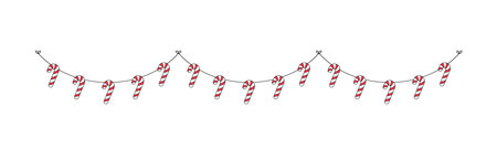 Candy Cane Garland Vector Illustration, Christmas Graphics Festive Winter Holiday Season Buntingのイラスト素材