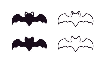 Bat icon logo silhouette and outline set, Halloween vampire sign symbol simple vector illustrationのイラスト素材