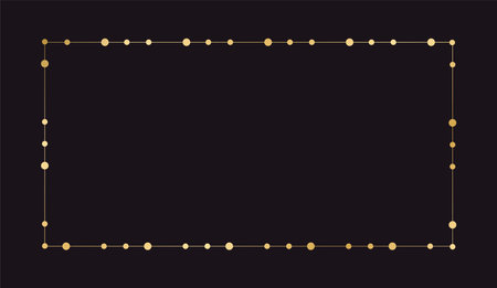 Gold Rectangle Christmas Fairy Lights Frame Border. Abstract golden dots circle pattern frame.のイラスト素材