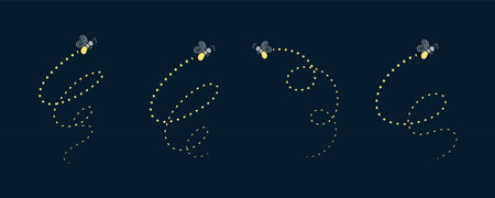 Firefly flying with trail clipart collection. Fireflies abstract illustration.のイラスト素材