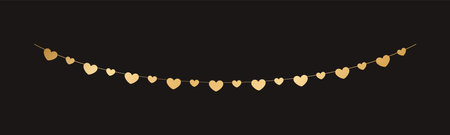 Gold Hearts Garland, Festive Birthday, Valentines Party celebration, Hanging buntings garlands vector illustrationのイラスト素材